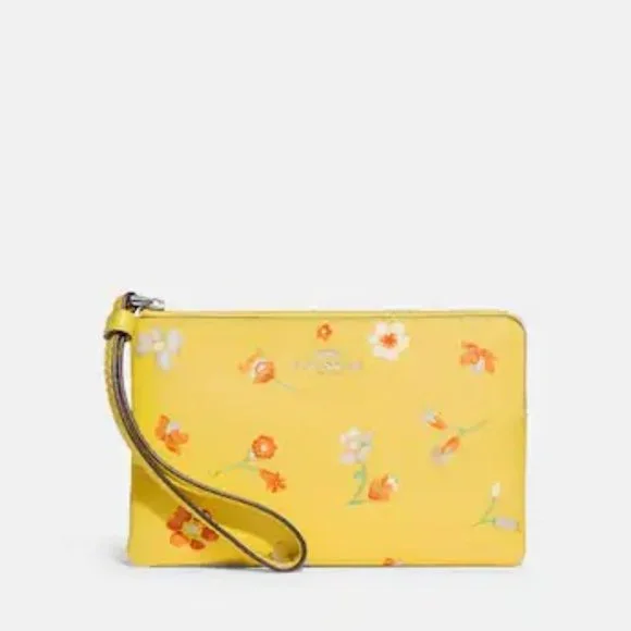 Coach Corner Zip Wristlet With Mystical Floral Print Silver/Yellow Multi - Picture 6 of 7